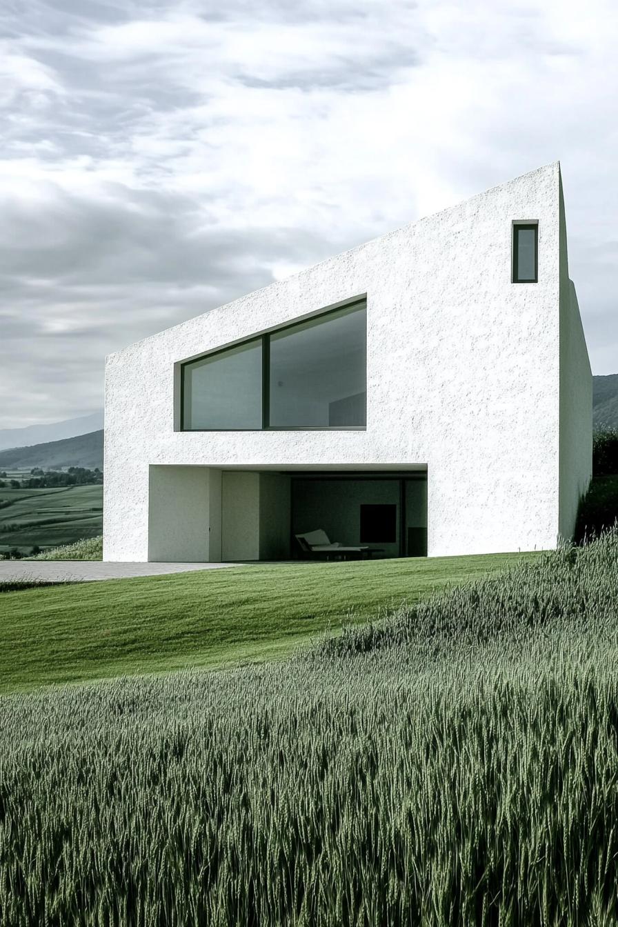 modern white chalk house exterior in stunning green fields 1