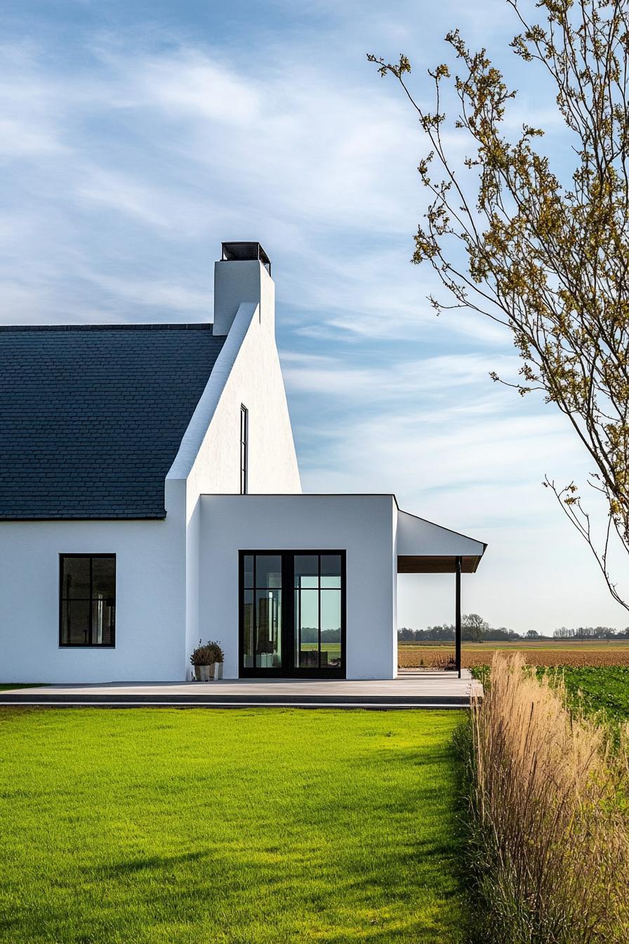 modern white chalk house exterior in stunning green fields 2