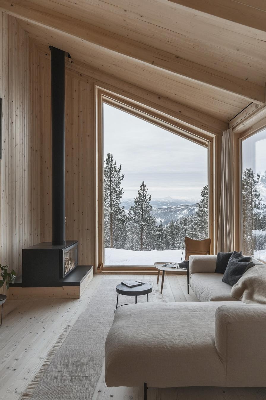 modern winter Nordic cabin with panoramic views 1