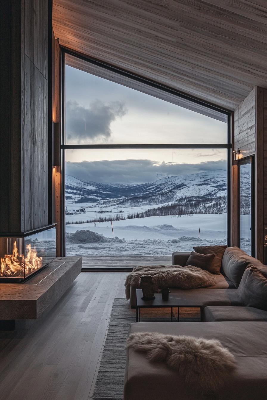 modern winter Nordic cabin with panoramic views 2