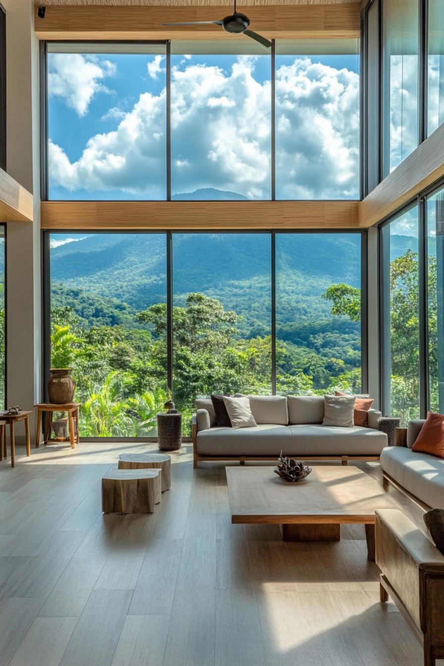 modern zen style home with large windows and panoramic tropical mountain views 1