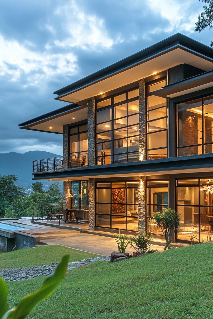 modern zen style home with large windows and panoramic tropical mountain views 2