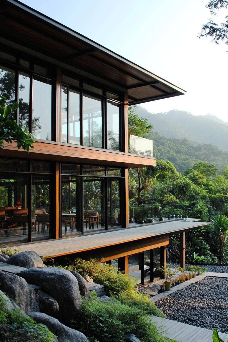 modern zen style home with large windows and panoramic tropical mountain views 3