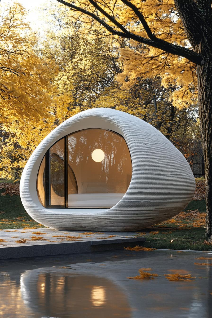 prefab 3 d printed sustainable pod home in a park 1