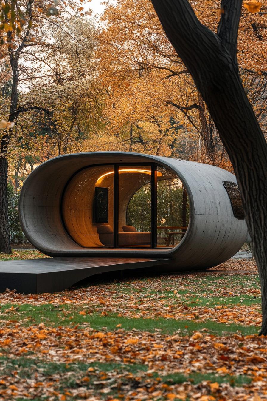 prefab 3 d printed sustainable pod home in a park 2