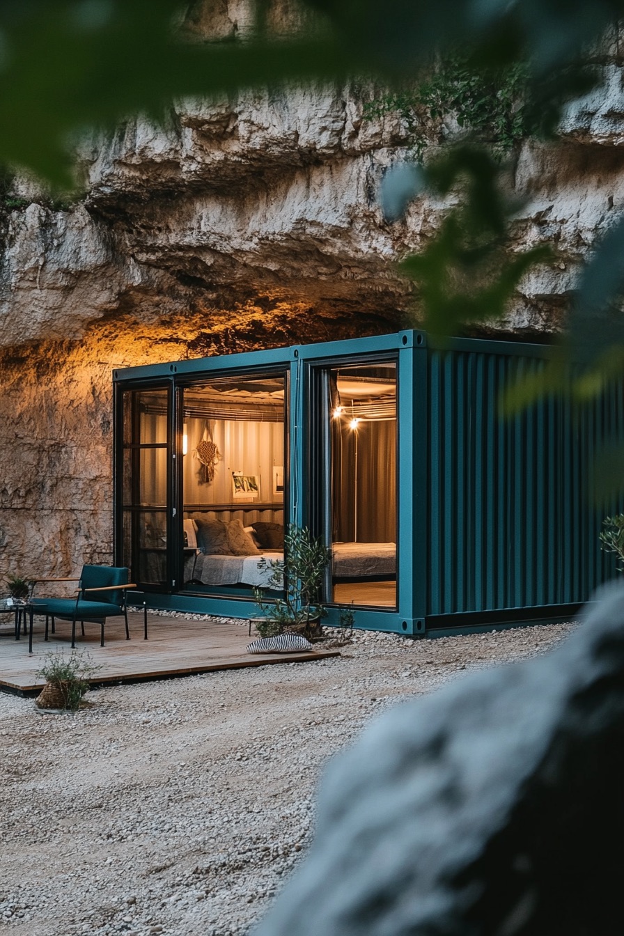 shipping container cave cabin 1