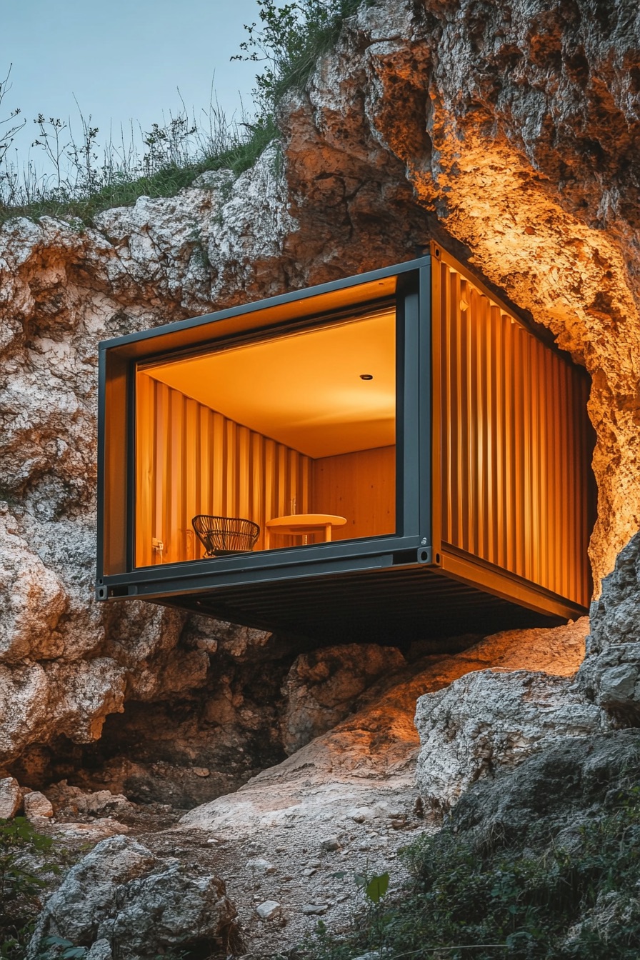 shipping container cave cabin 4