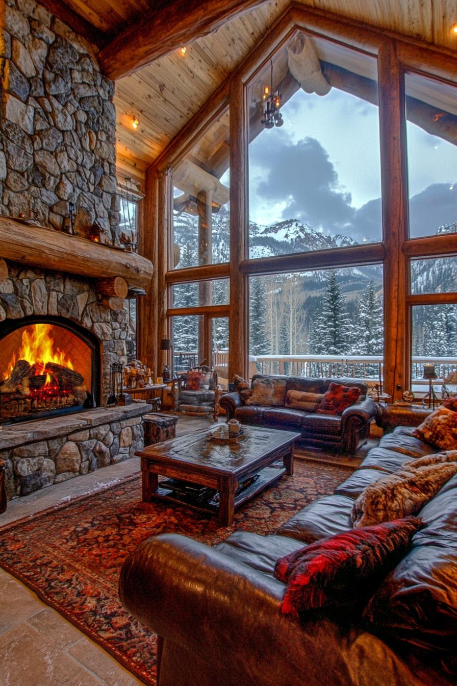 Luxury Mountain Lodge With a Grand Stone Fireplace in the Great Room stunning winter mountain views 1