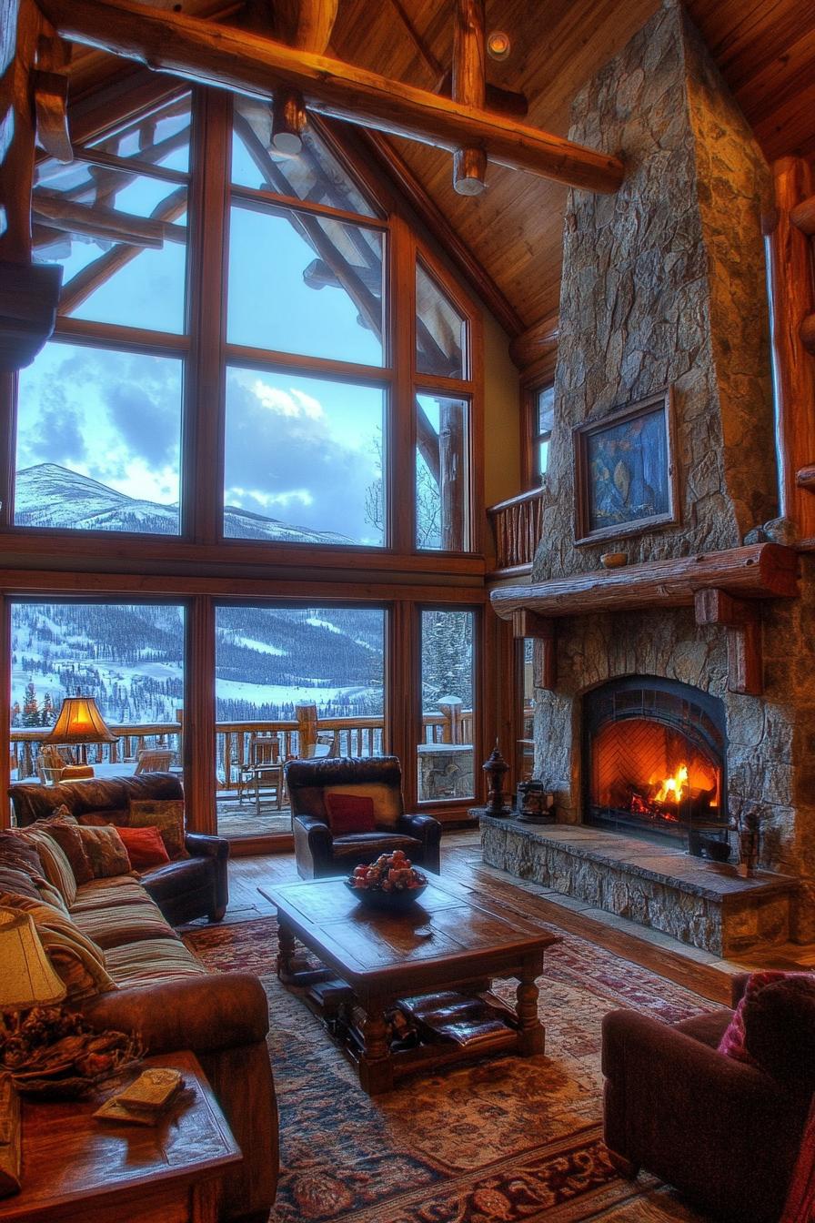 Luxury Mountain Lodge With a Grand Stone Fireplace in the Great Room stunning winter mountain views 2