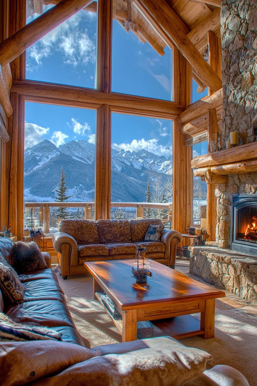 Luxury Mountain Lodge With a Grand Stone Fireplace in the Great Room stunning winter mountain views 3