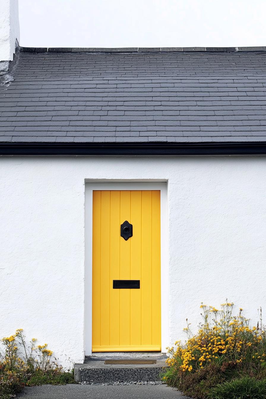 Scandinavian modern house with Pale Yellow front door With a Minimalist White Border 1