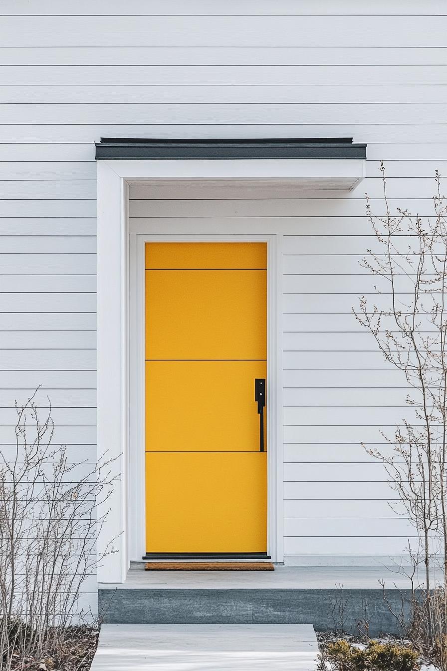 Scandinavian modern house with Pale Yellow front door With a Minimalist White Border 2