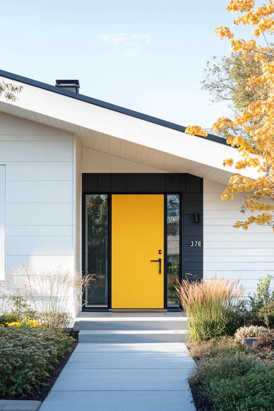 Scandinavian modern house with Pale Yellow front door With a Minimalist White Border 3