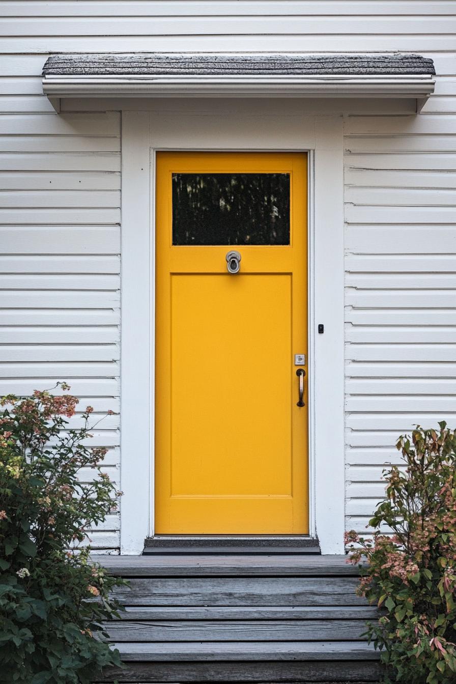 Scandinavian modern house with Pale Yellow front door With a Minimalist White Border