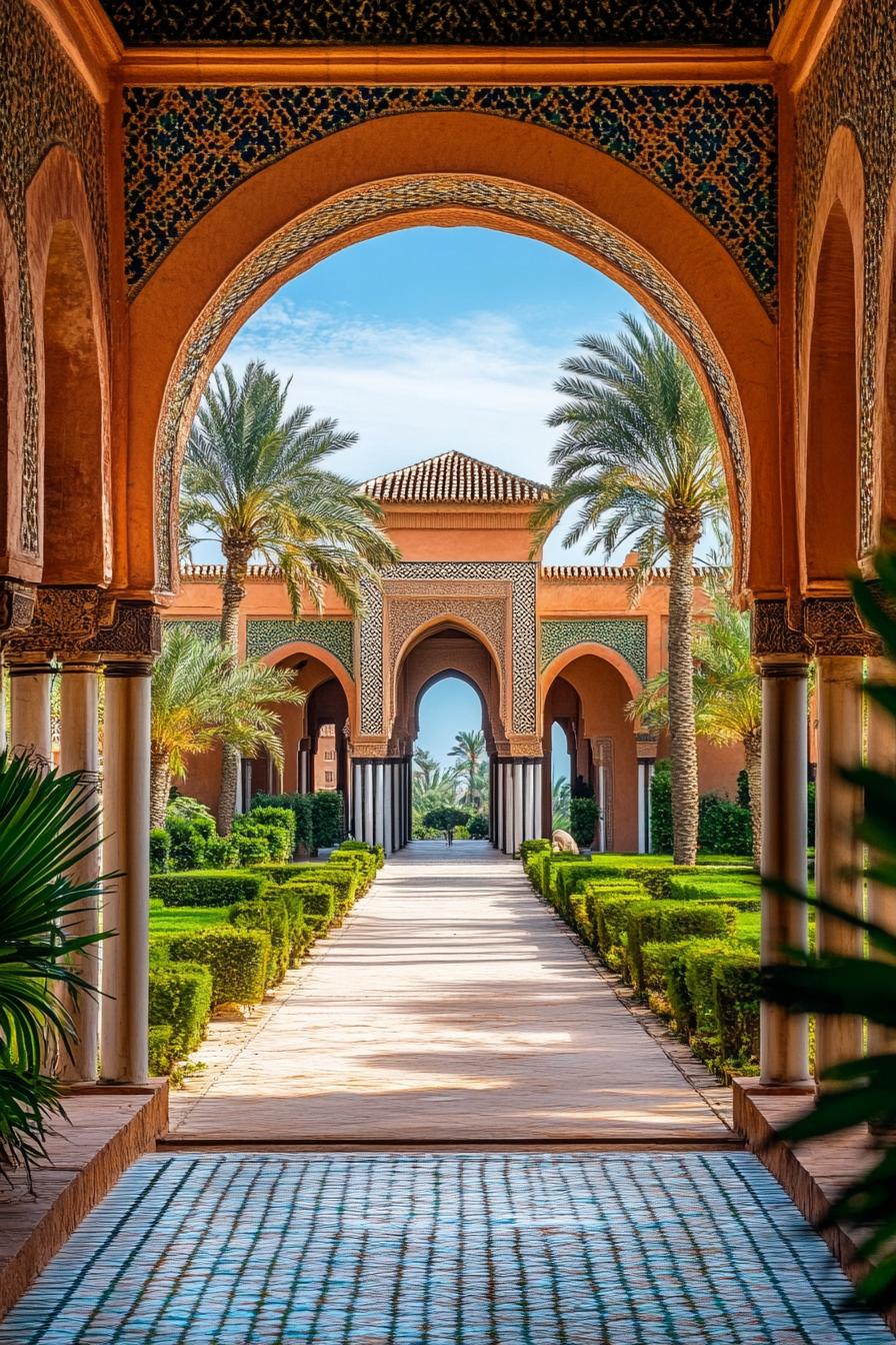 big modern Moroccan palace with arches and mosaics 1