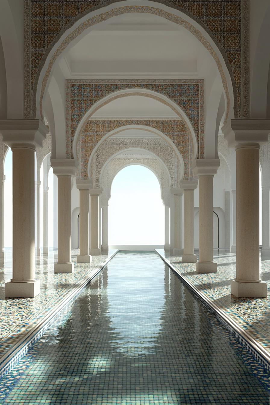 big modern Moroccan palace with arches and mosaics 3