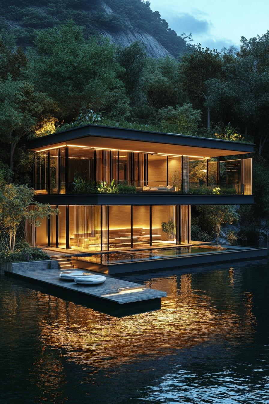 luxury expensive mansion house floating on a private lake 1