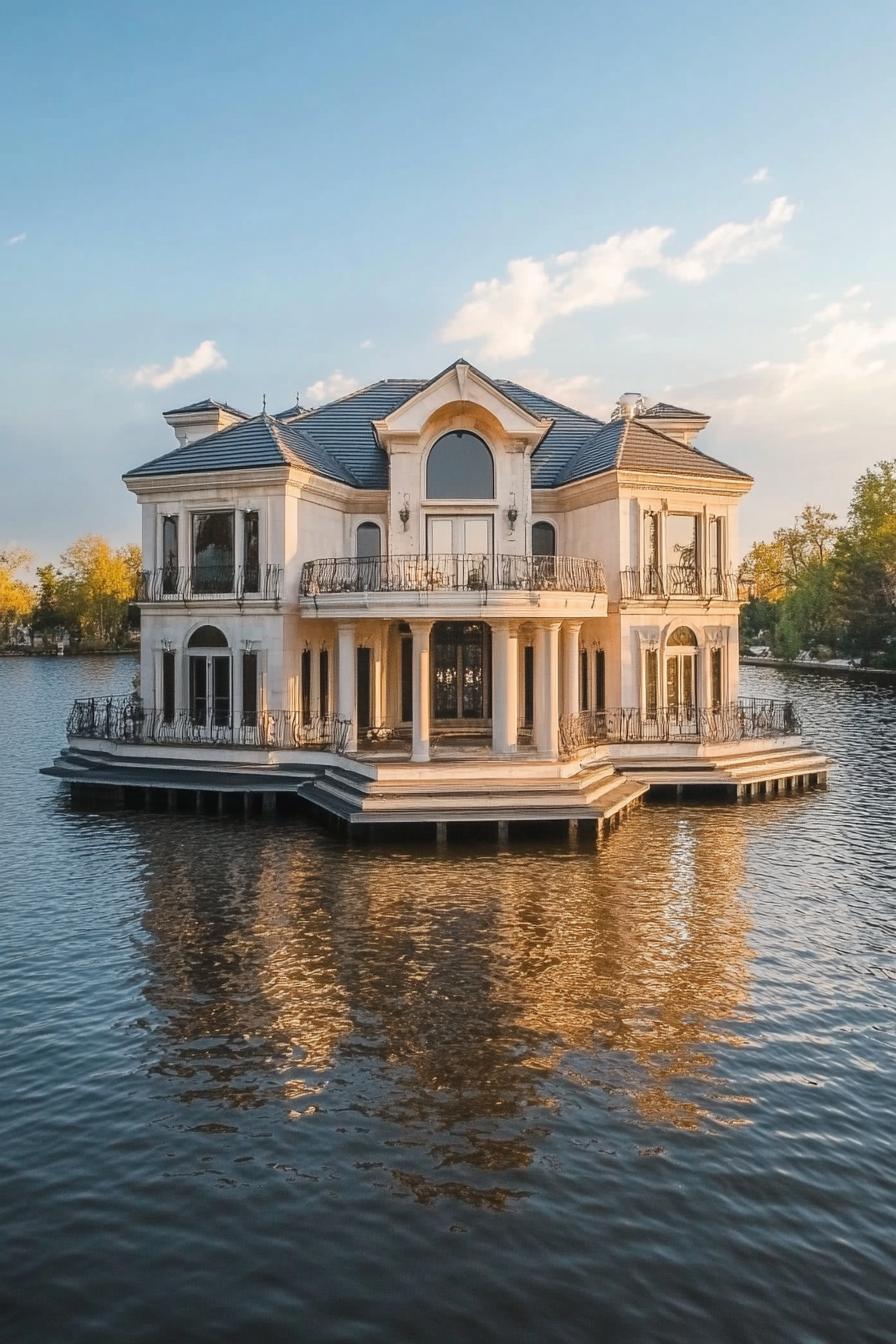 luxury expensive mansion house floating on a private lake 3