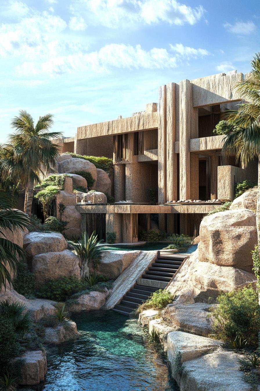 massive modern desert mansion palace oasis