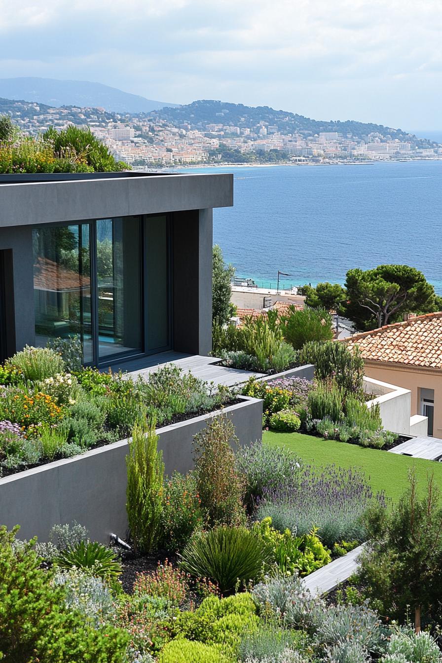 modern French house roof garden with French riviera stunning views