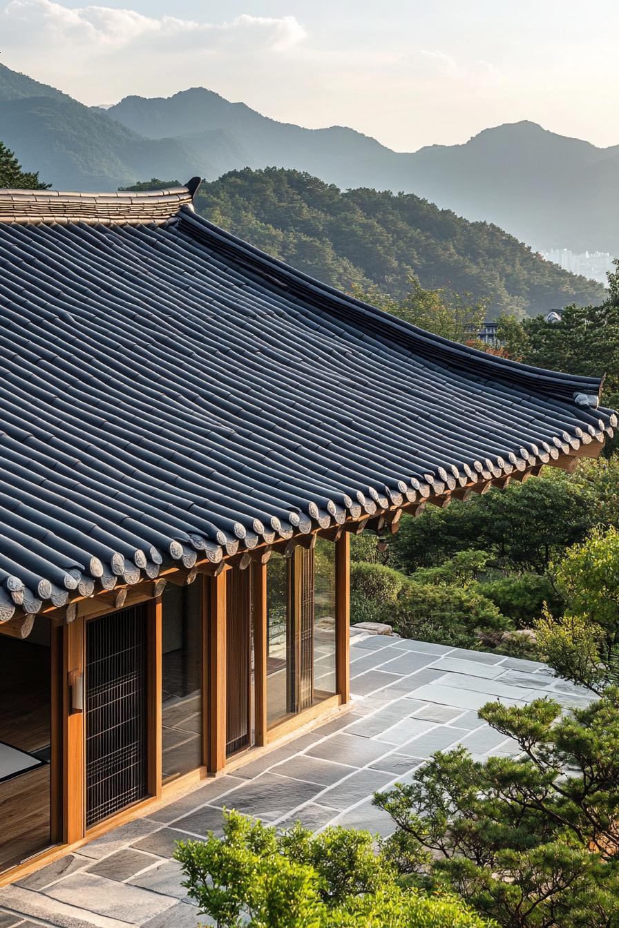 modern Korean house hanock roof tiles in stunning Korean mountains 1