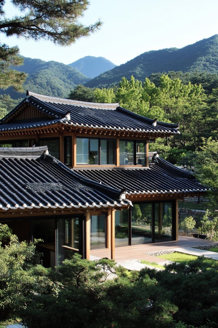 modern Korean house hanock roof tiles in stunning Korean mountains 3