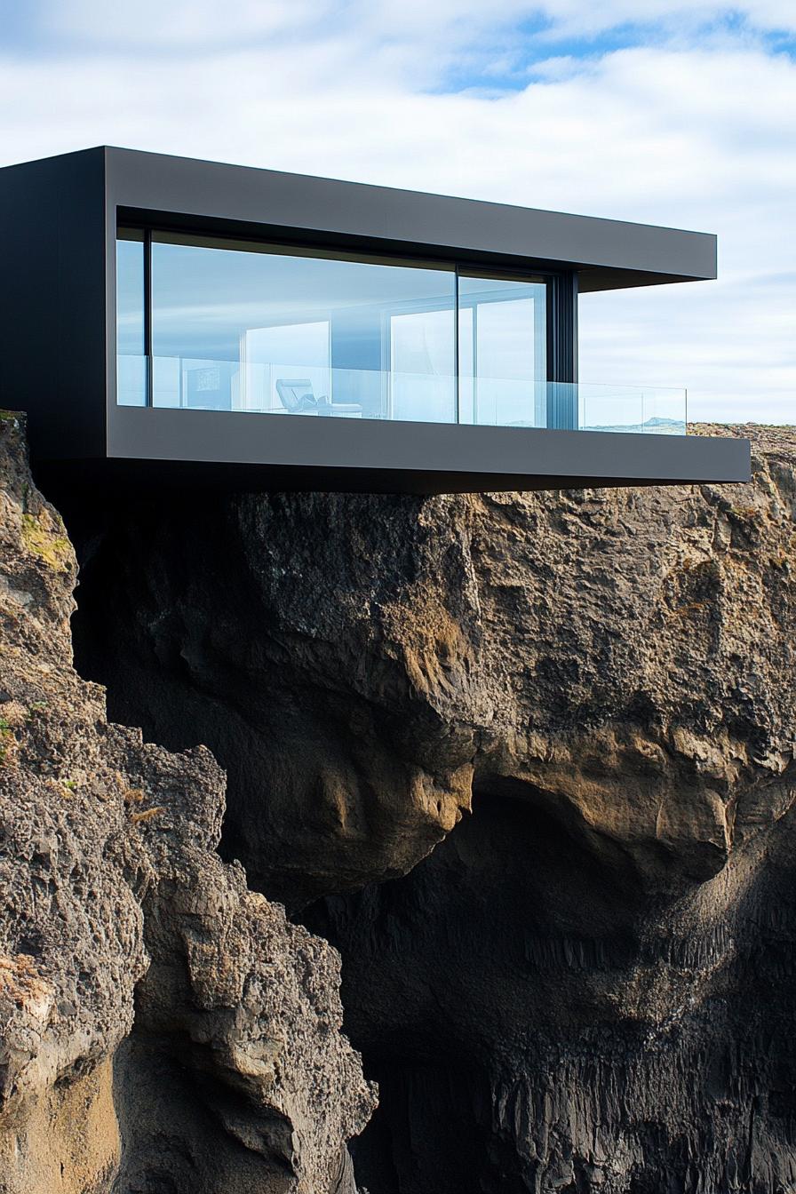 modern cantilevered matte black cliff house with stunning volcanic islad views 1