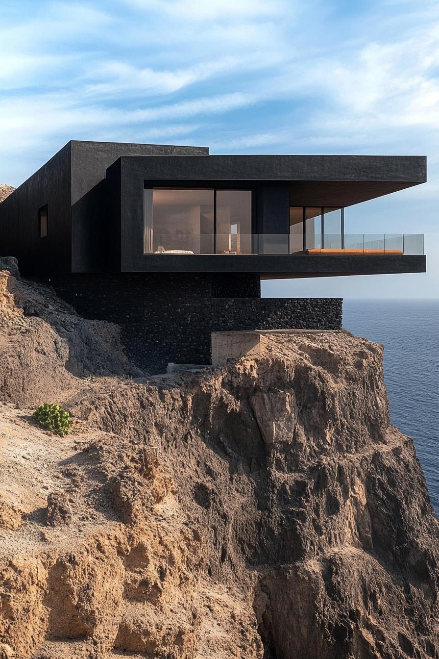 modern cantilevered matte black cliff house with stunning volcanic islad views 2