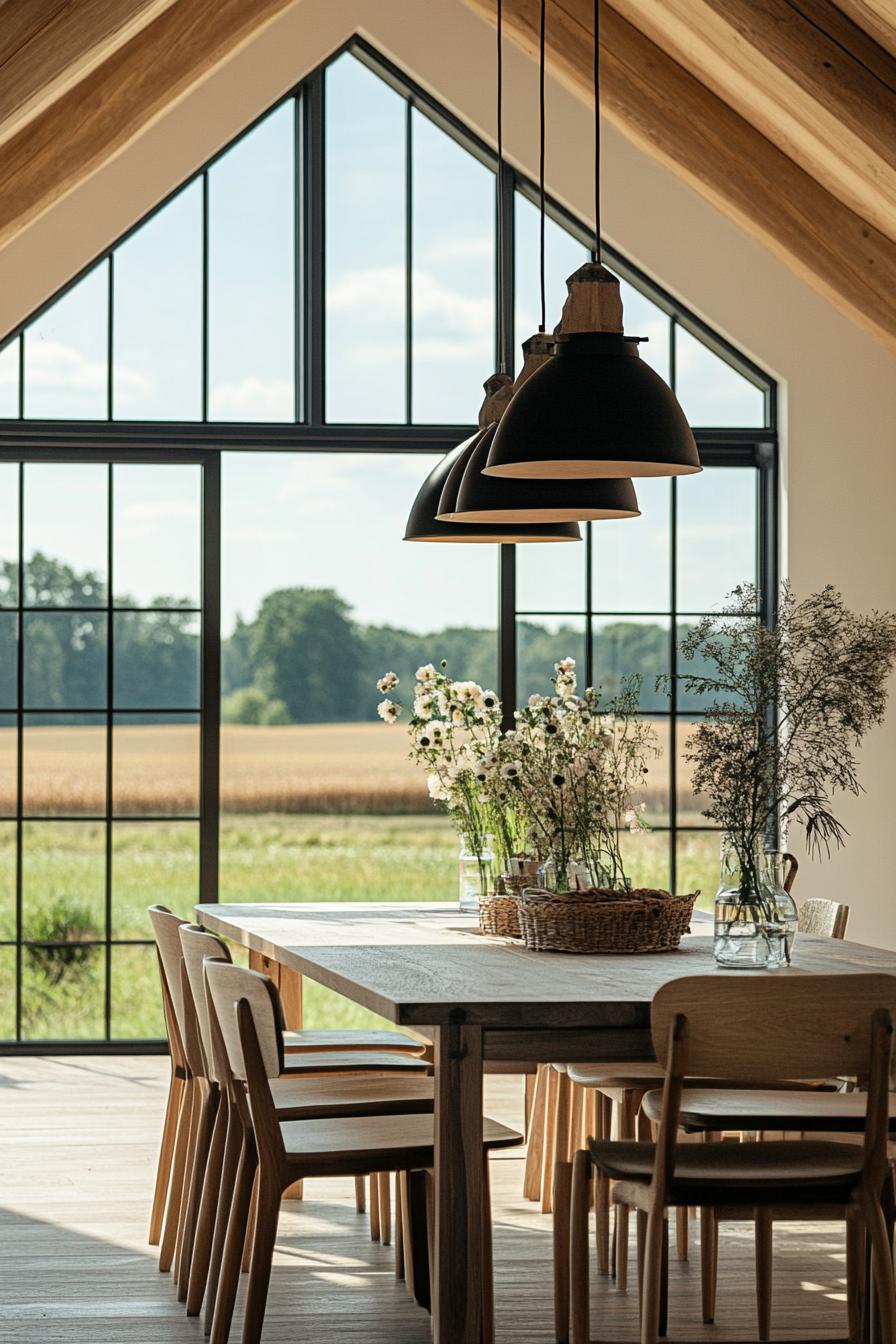 modern farmhouse minimalist Scandinavian interior with large windoes overlooking poppy fields 1