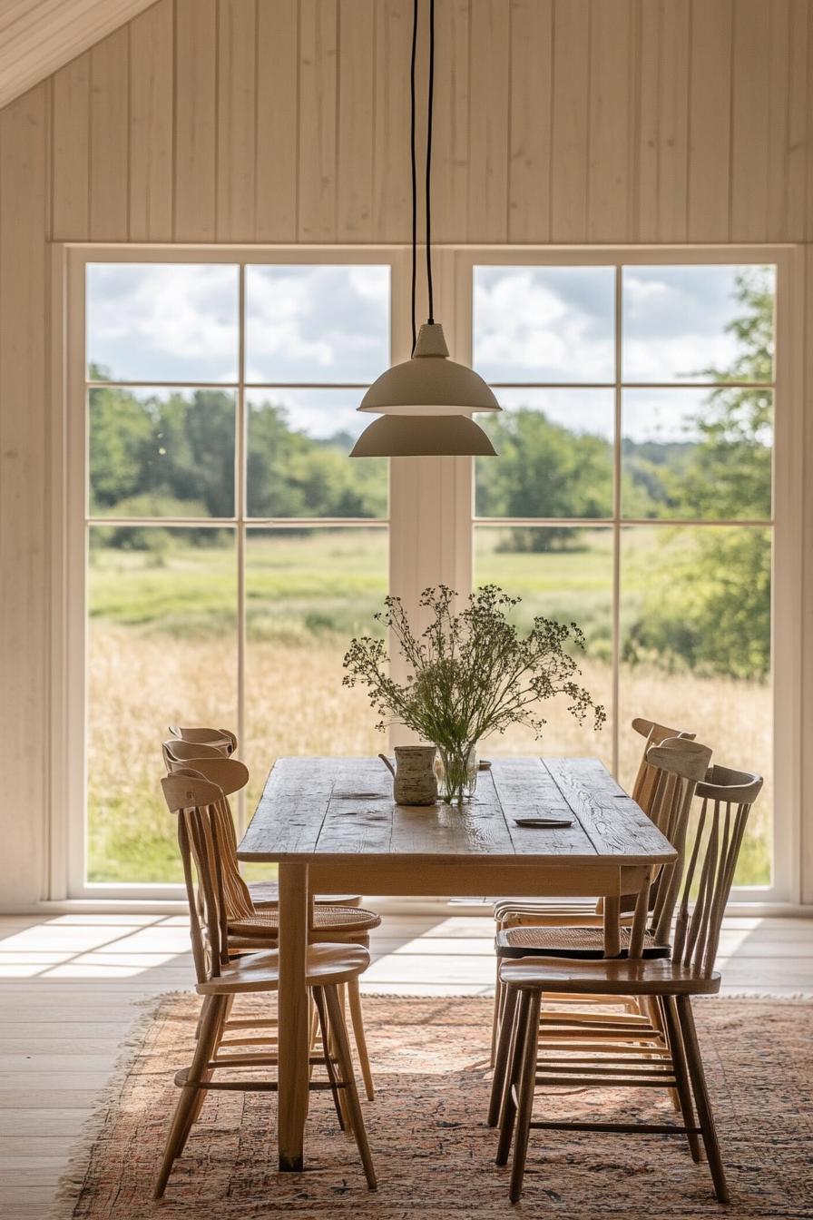 modern farmhouse minimalist Scandinavian interior with large windoes overlooking poppy fields 3