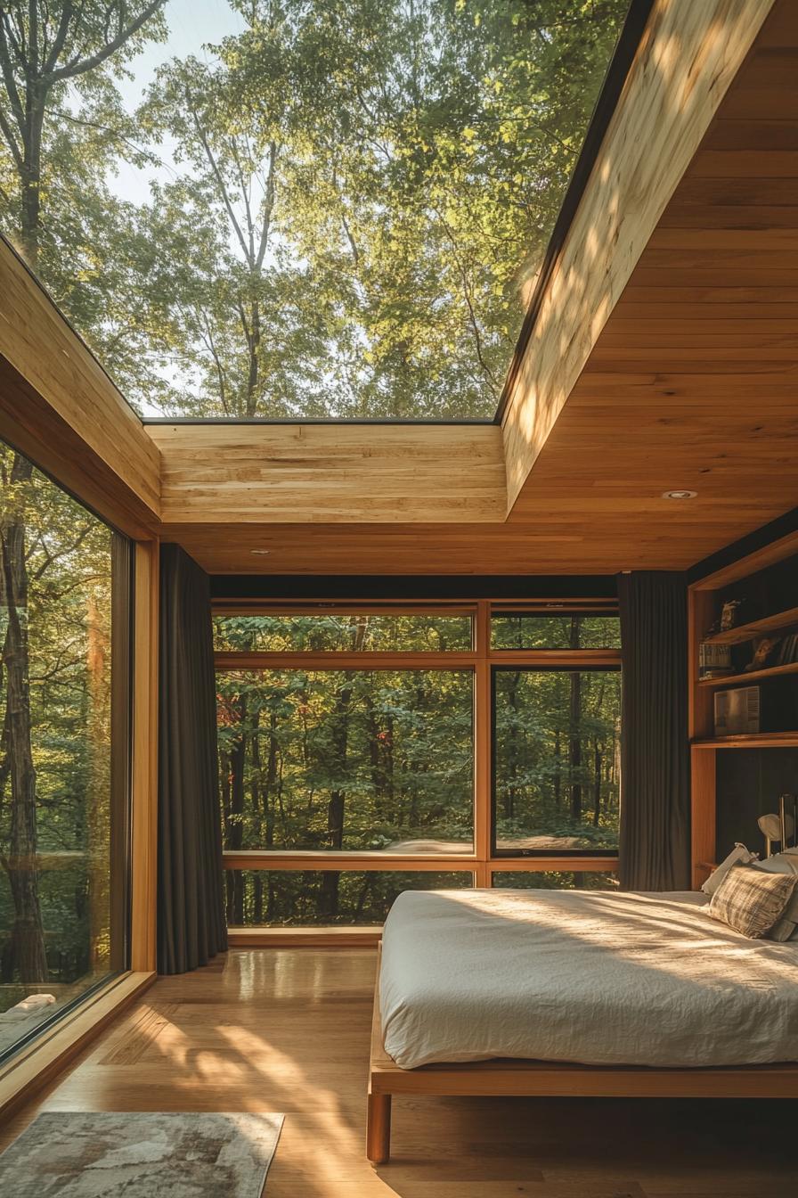 modern forest home skylight windows letting in morning sunshine 1