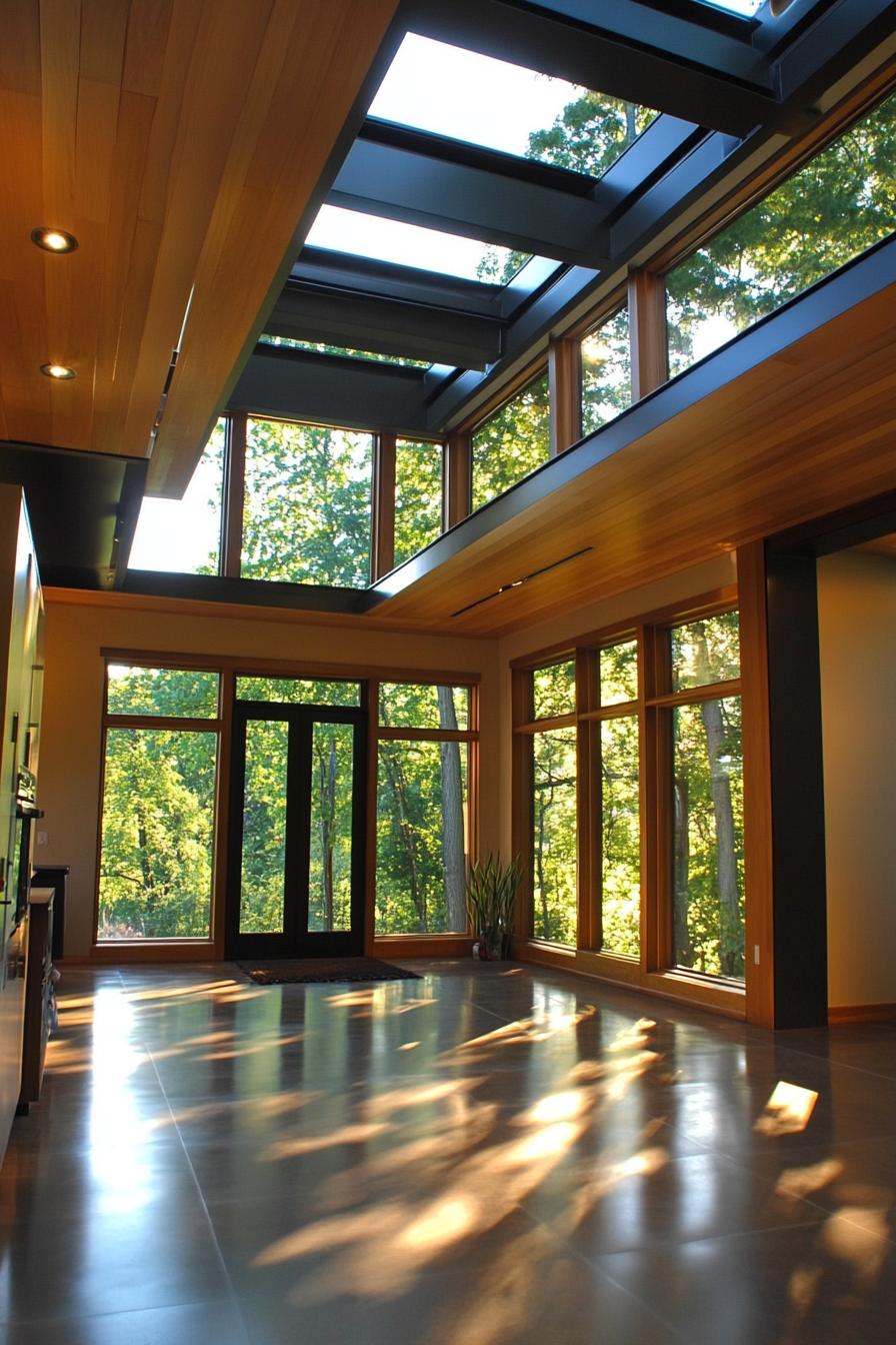 modern forest home skylight windows letting in morning sunshine 2