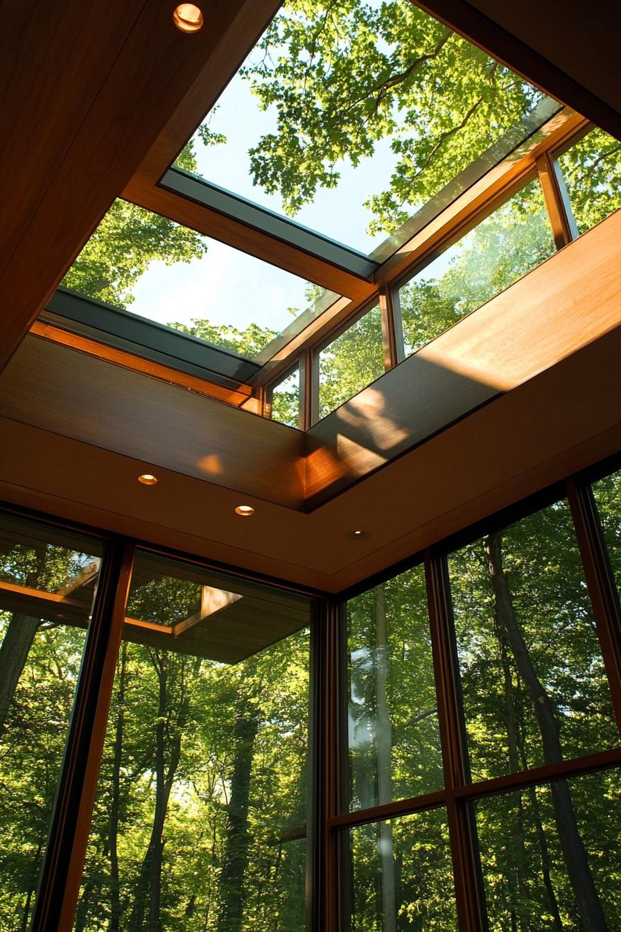 modern forest home skylight windows letting in morning sunshine