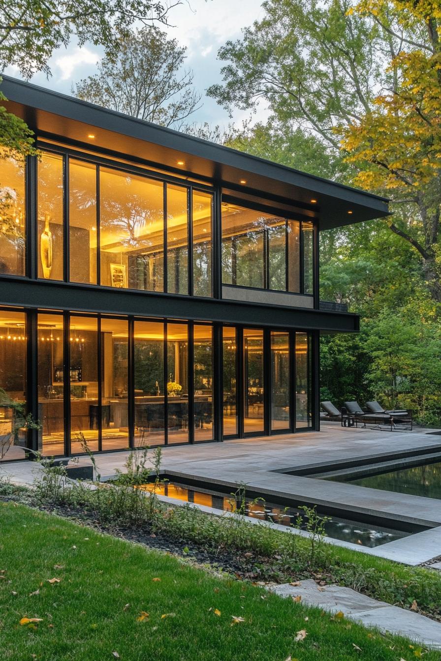 modern glass house exterior with visible charcoal interior 2