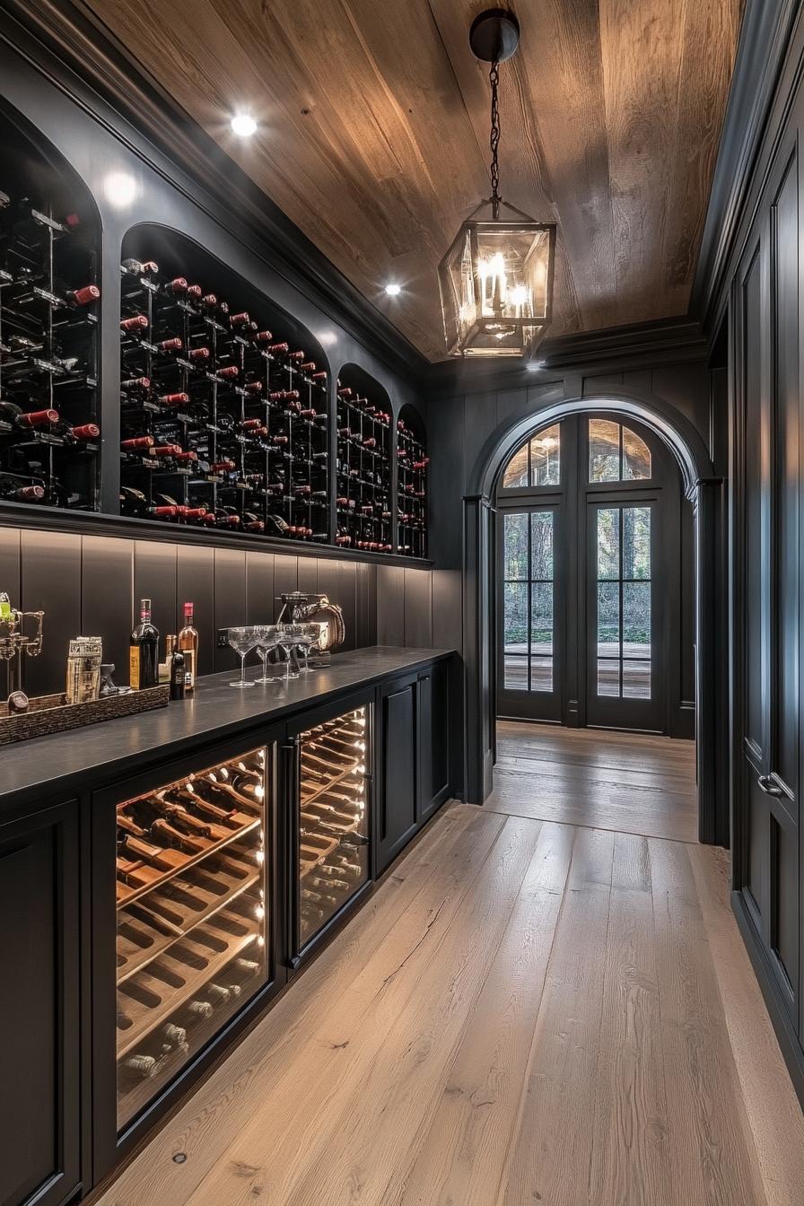 modern hampton style luxury mansion wine cellar with tasting room