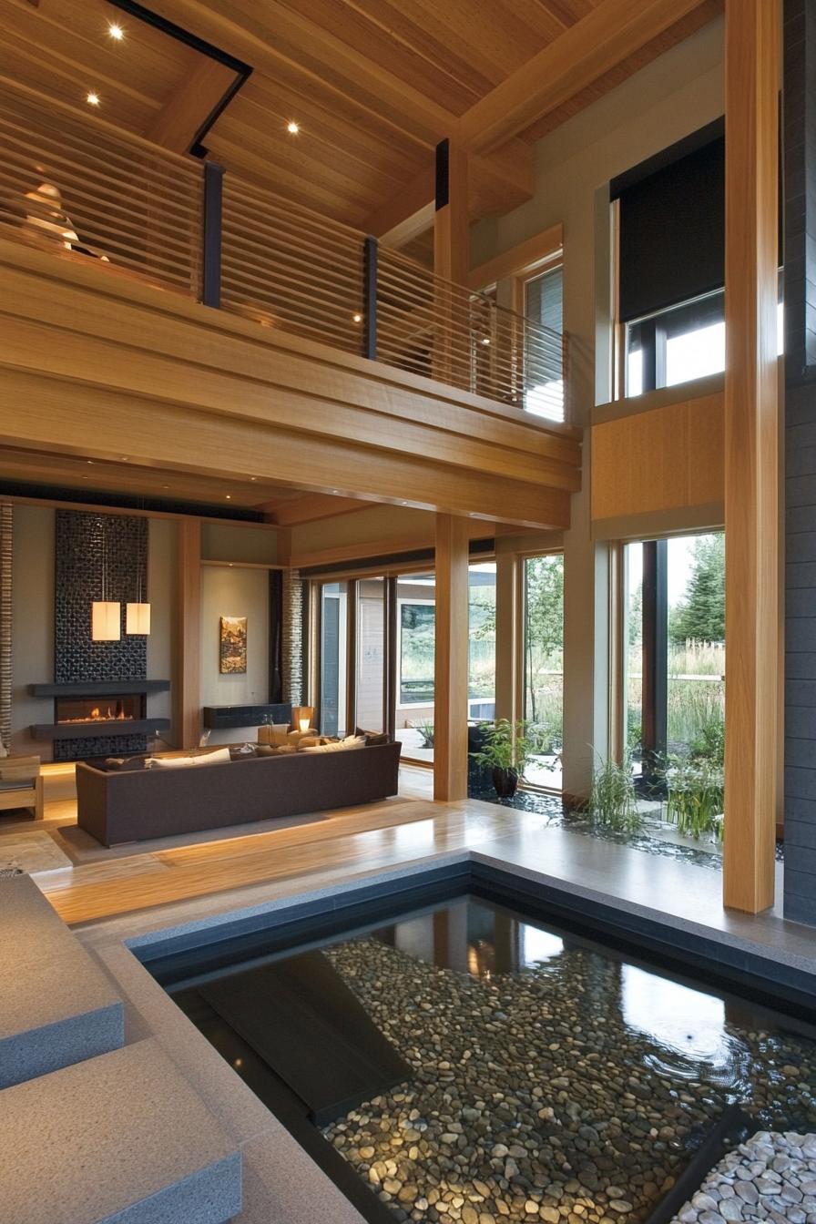 modern home zen style interior living room with water feature 1