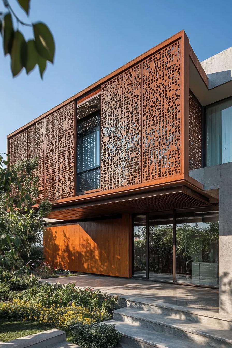 modern house facade with dynamic perforated screens 1