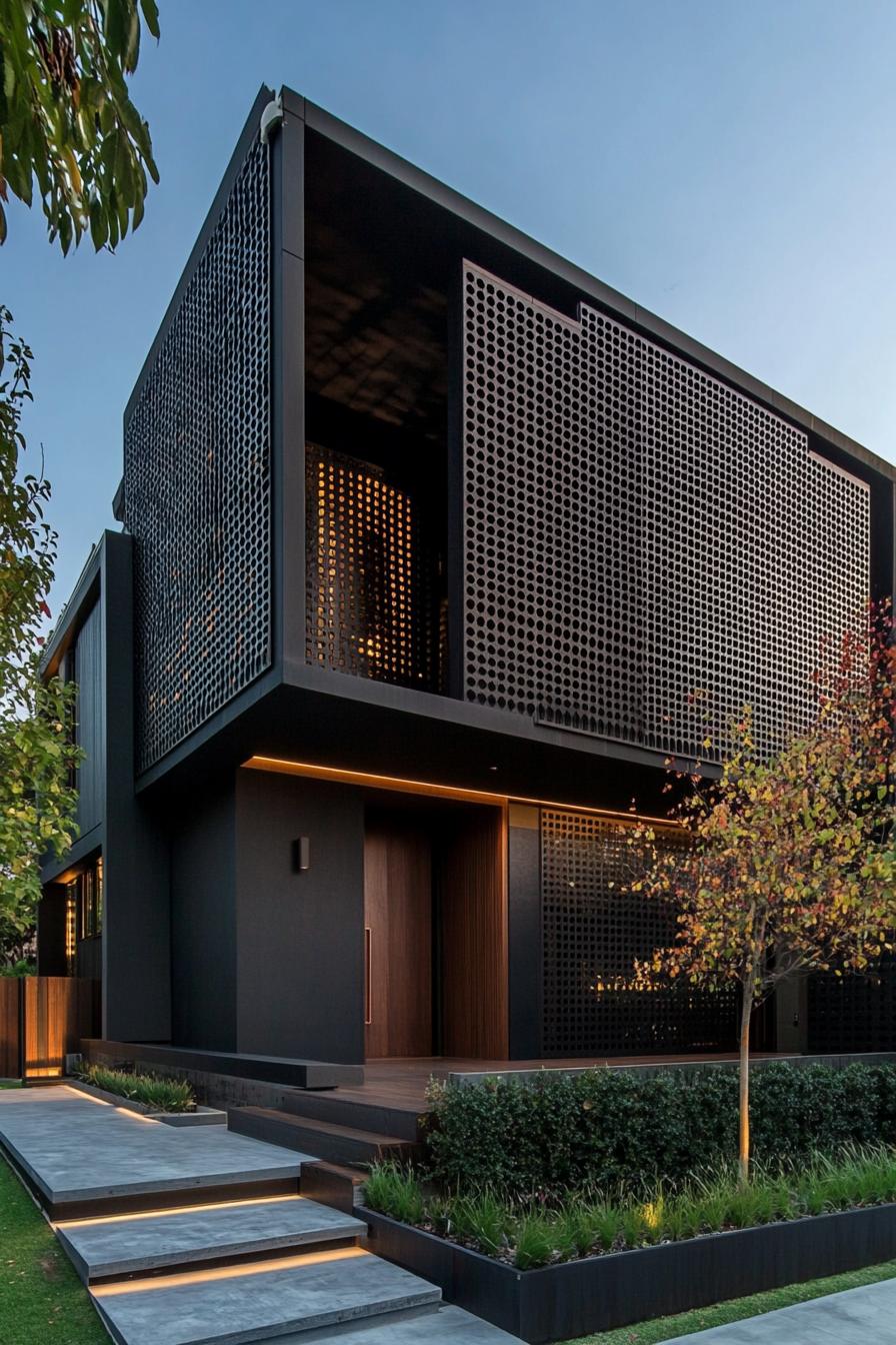 modern house facade with dynamic perforated screens 2