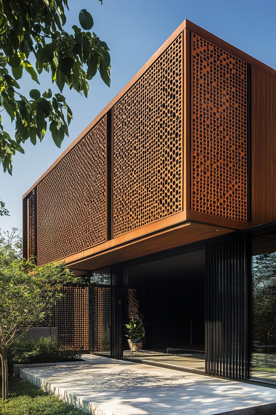 modern house facade with dynamic perforated screens 3