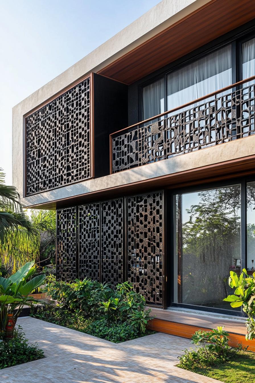 modern house facade with dynamic perforated screens