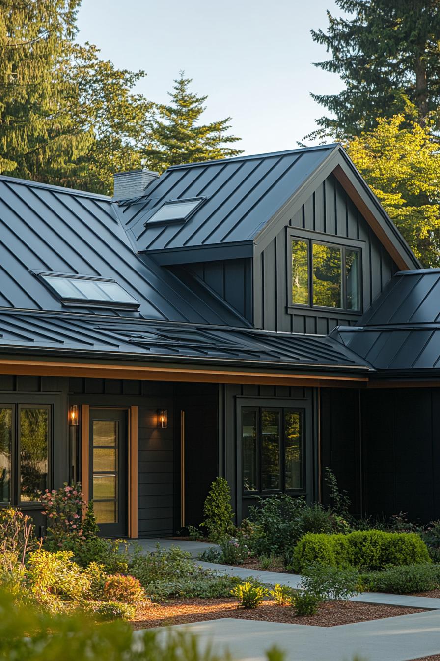 modern house facade with zinc roof and skylights 3