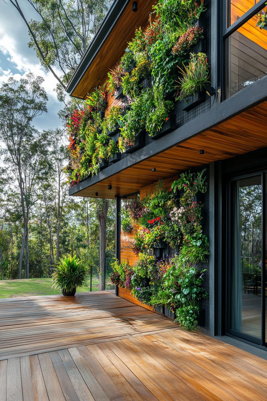 modern house wraparound deck with vertical garden wall 2