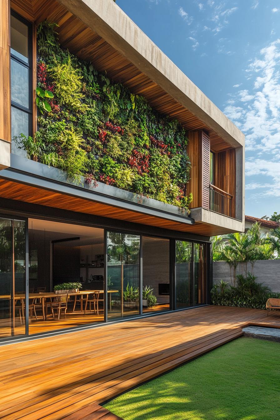 modern house wraparound deck with vertical garden wall 3