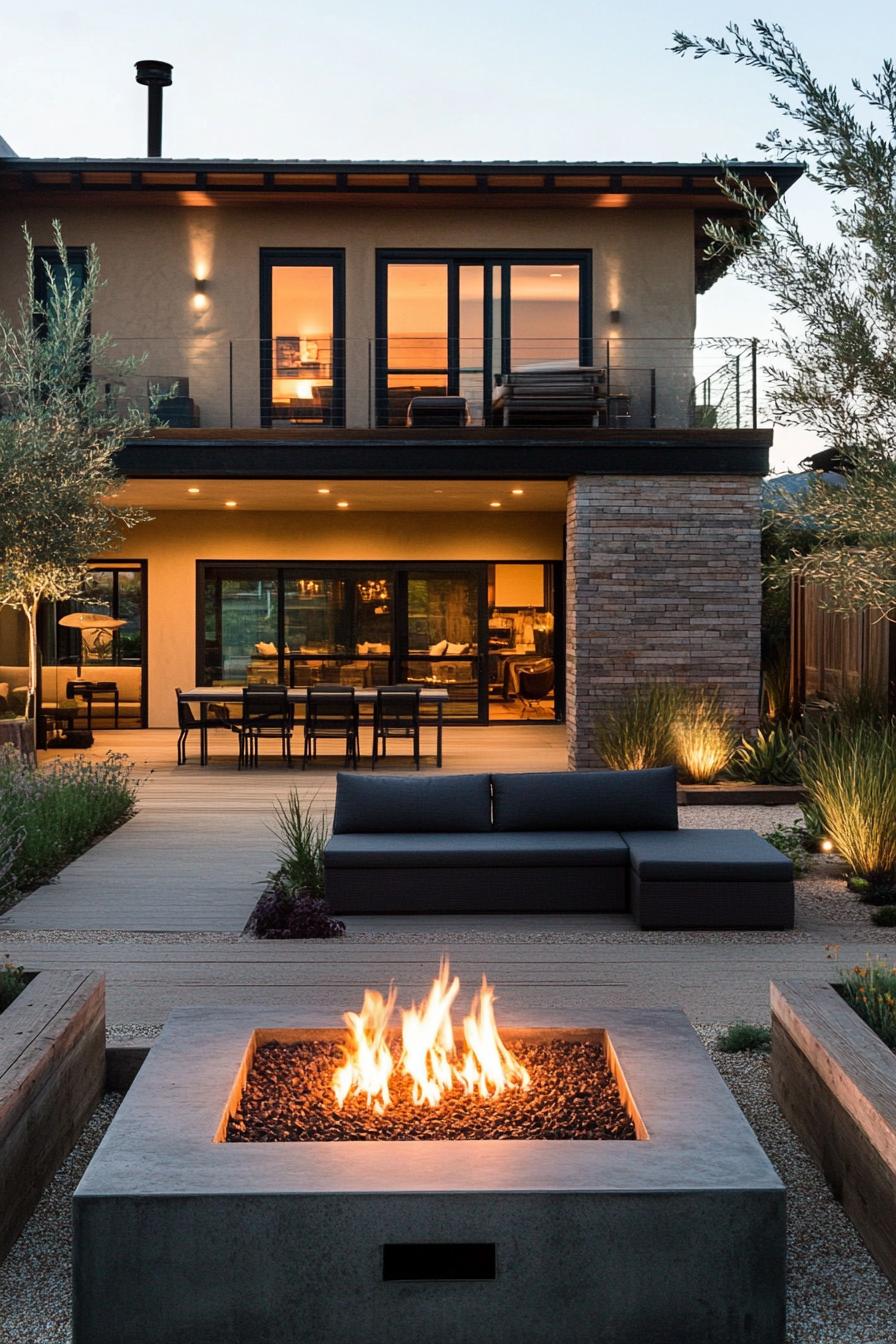 modern house yard firepit lounge area 2