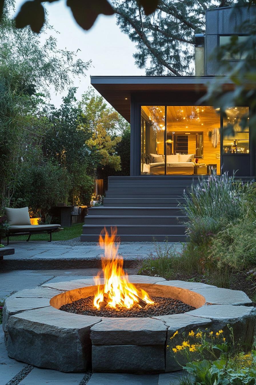 modern house yard firepit lounge area 3