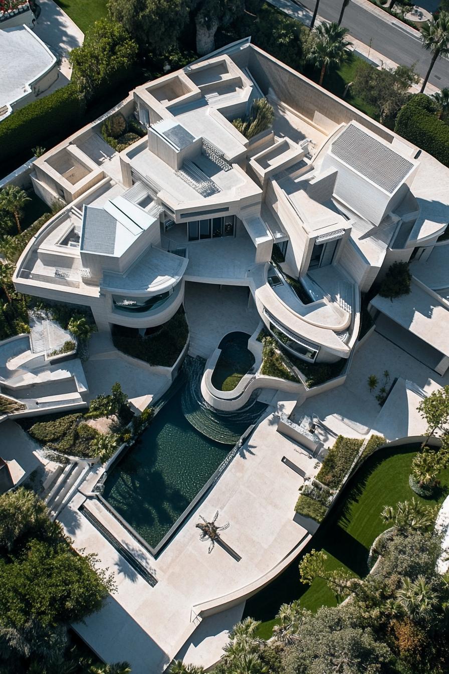 modern luxury futuristic giant mansion complex view from near above 1