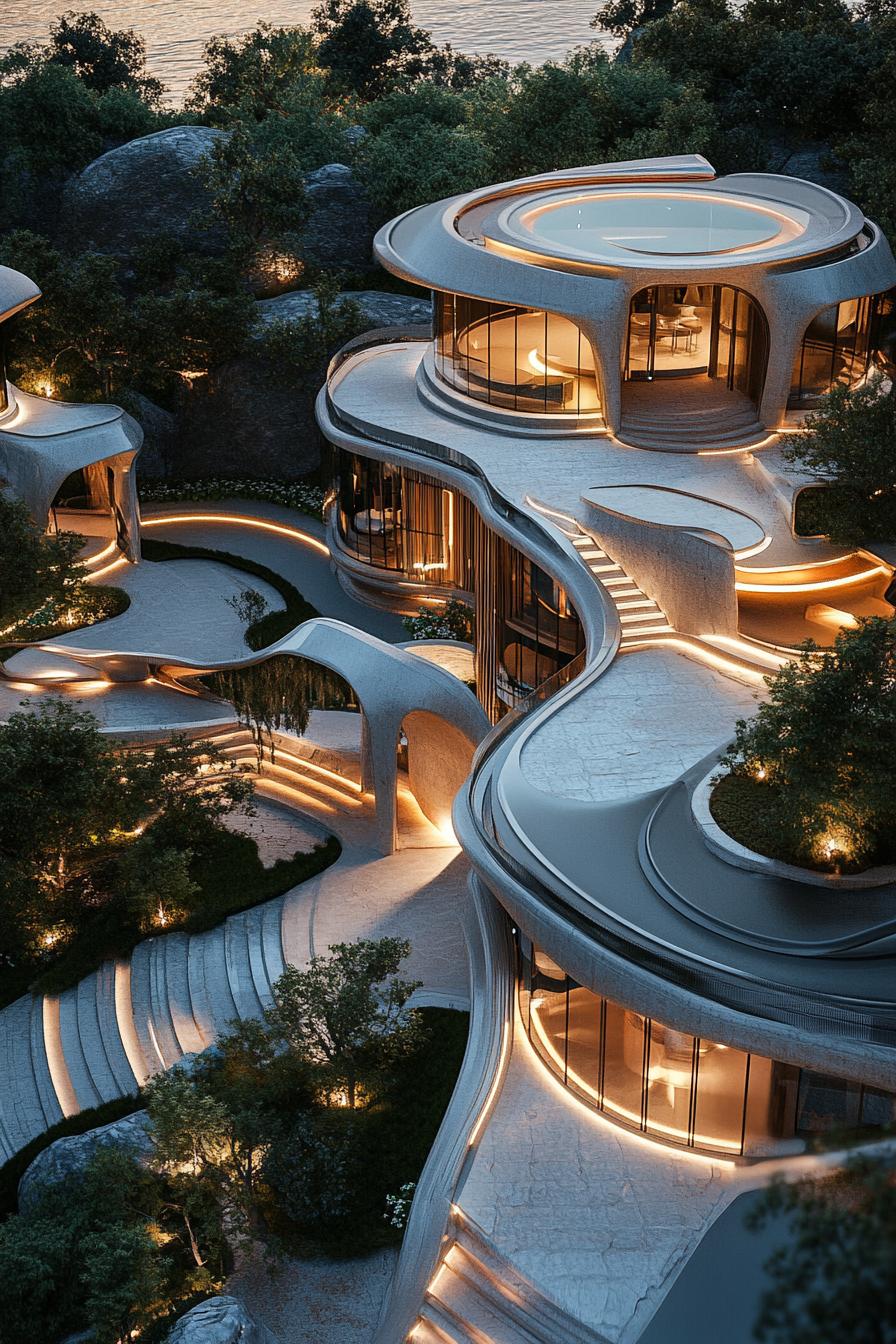 modern luxury futuristic giant mansion complex view from near above 2