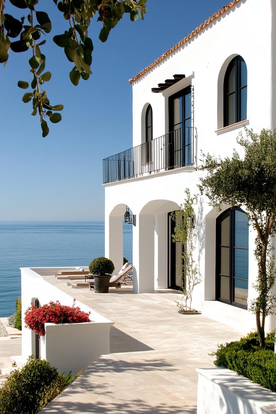 modern spanish villa stucco walls on seashore