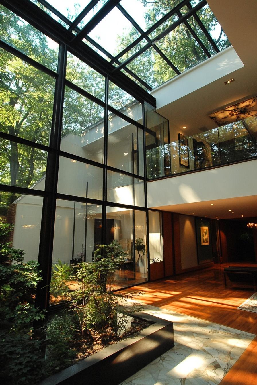 modern suburban mansion with glass atrium