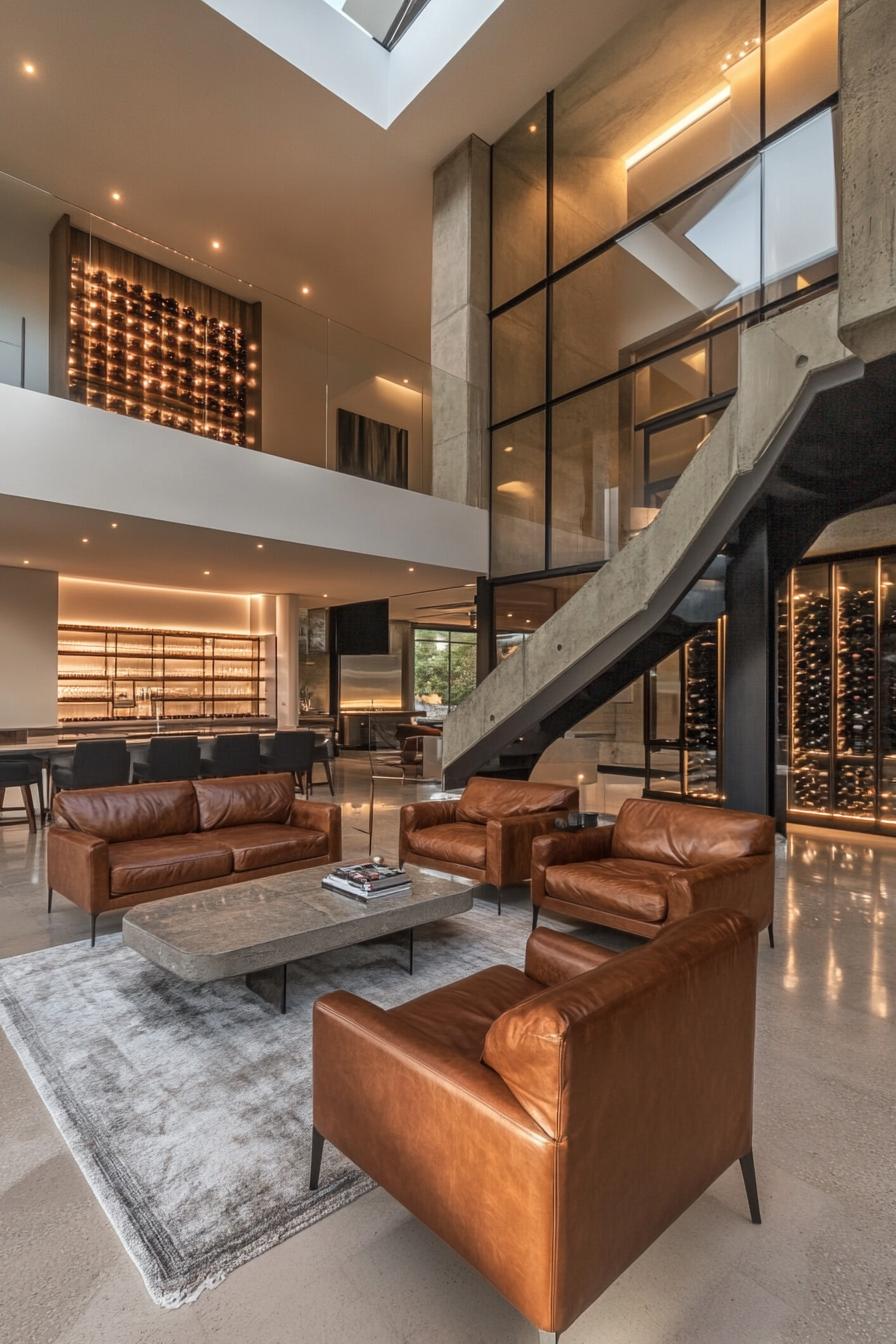 stunning modern mansion with large winw cellar and a lounge area with leather furniture 1